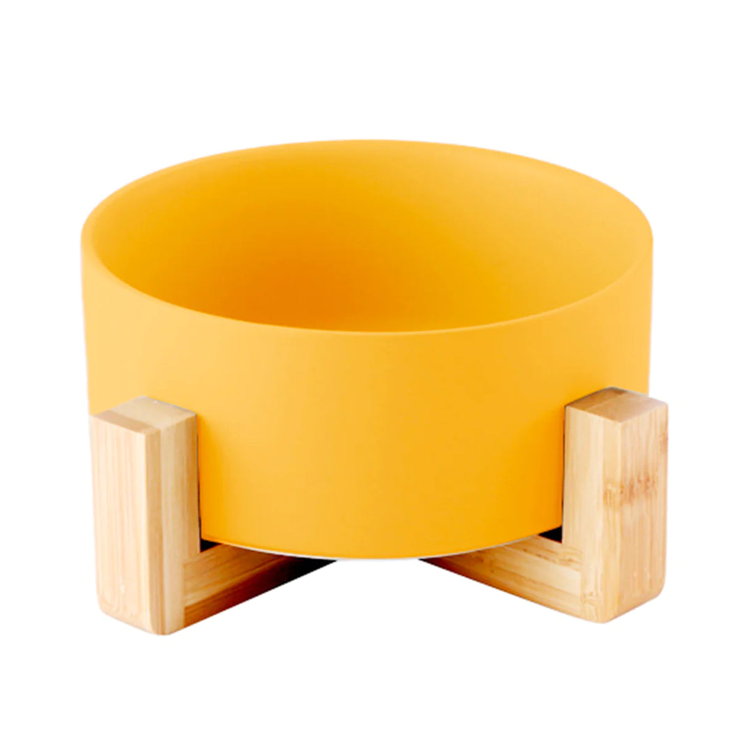 Plato de Cerámica con Base de Bambú - Amarillo
